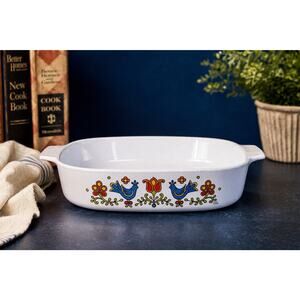 Vintage Corning Ware 2.5 Qt Casserole Dish Country Festival Blue Bird A-10-B